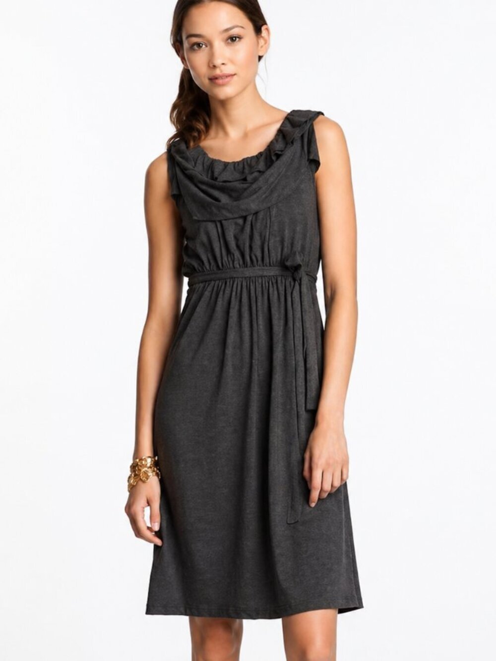J.Crew Charcoal Gray Drape Neck Jersey Belted Midi Dress M (est.)